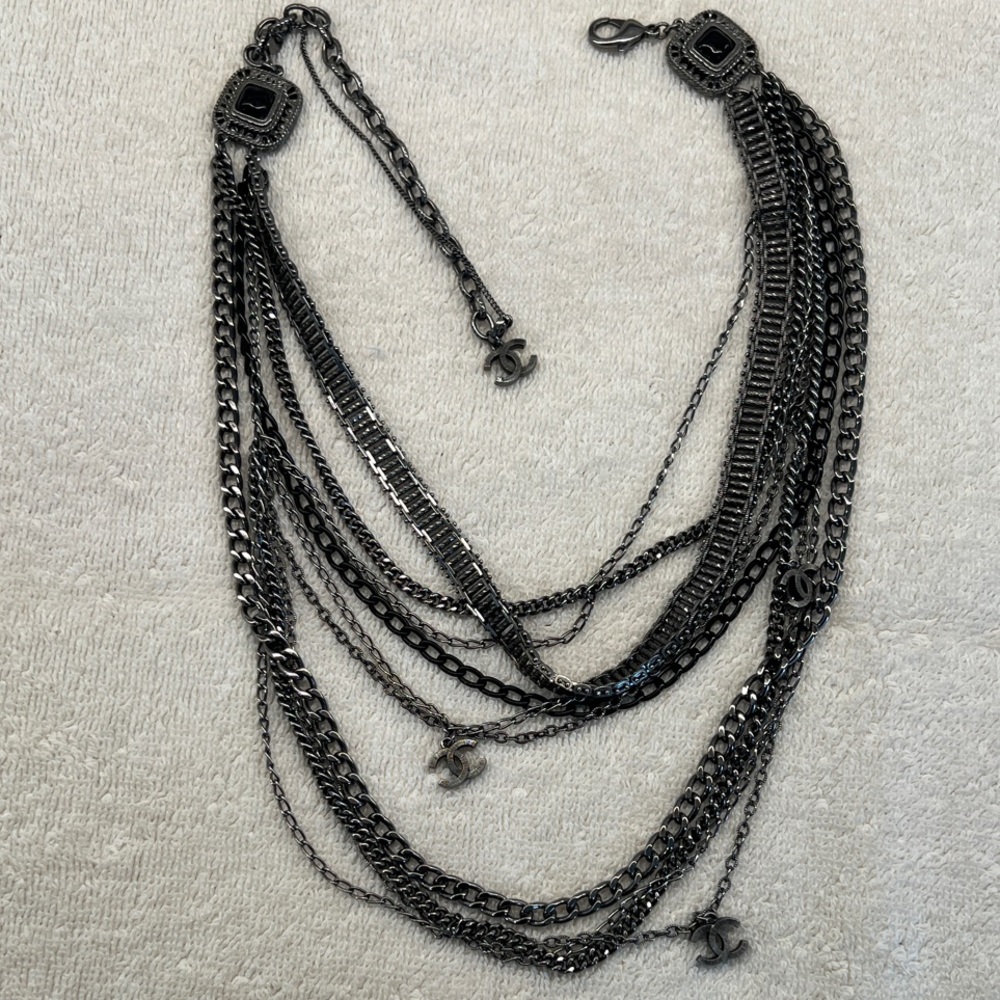 Chanel CC Multistrand Loop Chain Necklace Metal and Enamel